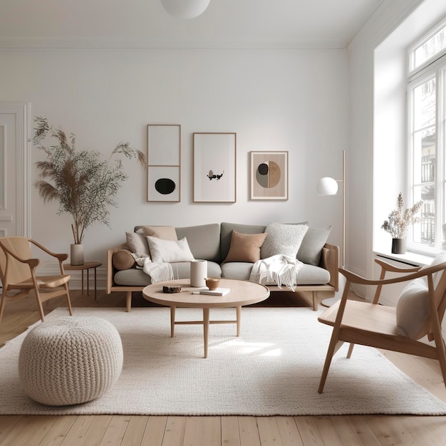 A Photo of Minimalist Scandinavian Style Living Room with Neutral Tones