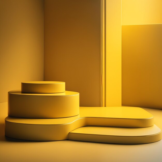 Photo minimalistic scene with 3d podium in yellow color 3d rendering stand background for products