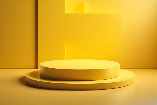 Photo minimalistic scene with 3d podium in yellow color 3d rendering stand background for products