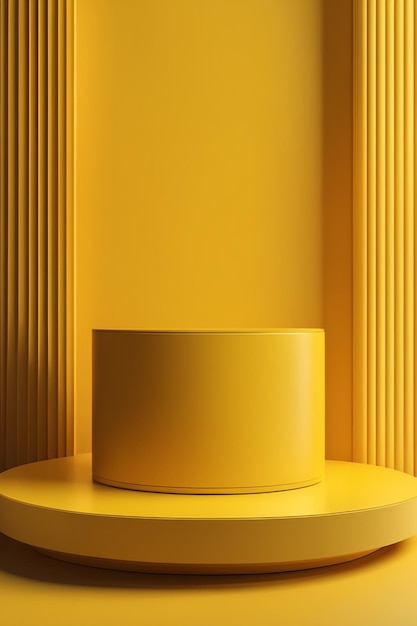 Photo minimalistic scene with 3d podium in yellow color 3d rendering stand background for products
