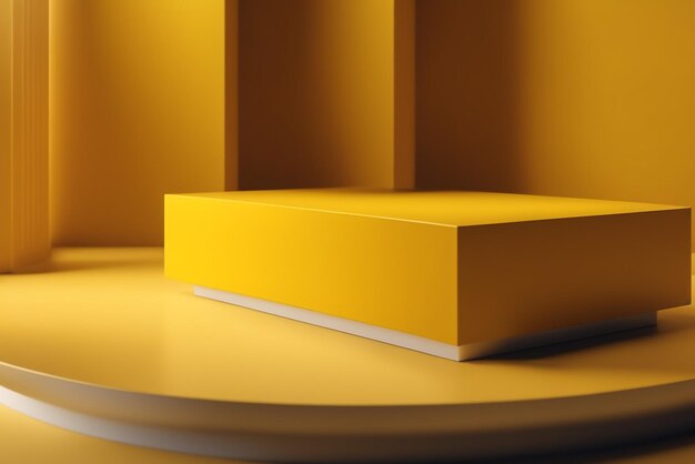 Photo minimalistic scene with 3d podium in yellow color 3d rendering stand background for products