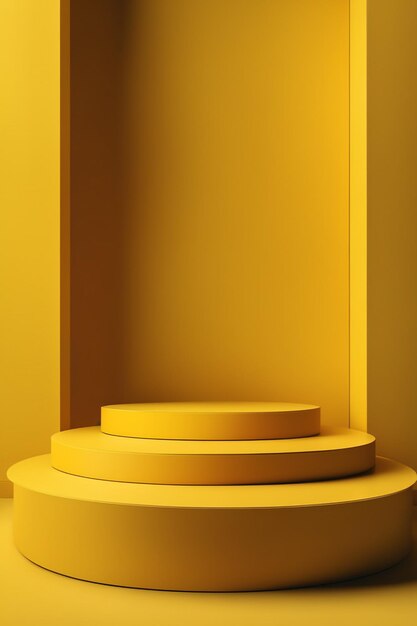 Photo minimalistic scene with 3d podium in yellow color 3d rendering stand background for products