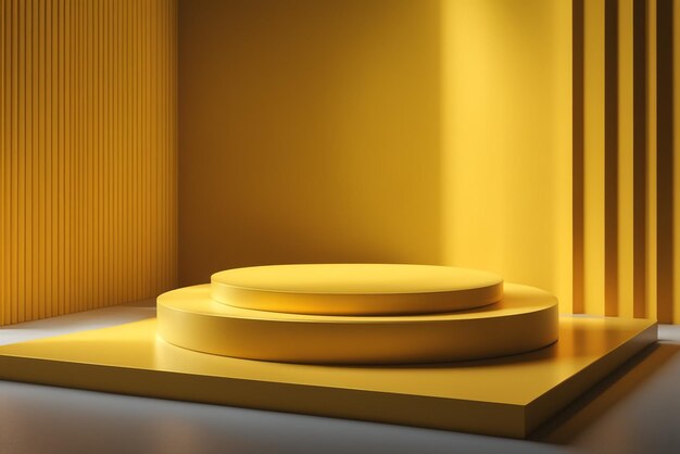 Photo minimalistic scene with 3d podium in yellow color 3d rendering stand background for products