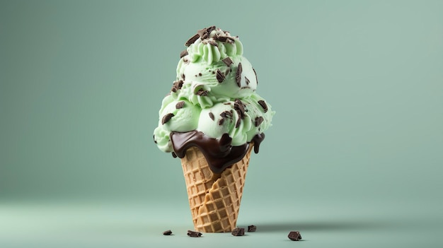 민트 초콜릿  ⁇  아이스크림 콘 의 사진