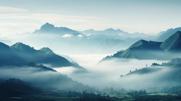 A photo of a misty mountain fogcovered