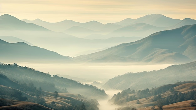 Photo a photo of a misty valley distant hills