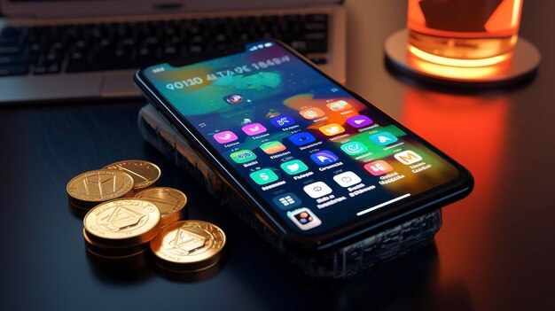 A photo of a mobile phone with Bitcoin and Ethereium