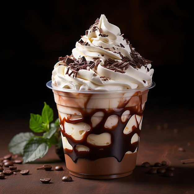 Фото Mocha Frappuccino, смешанный кофейный напиток Wiphoto Chocolate Syru Front View Чистый BG