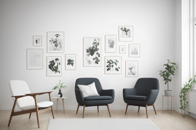 photo mockup frames in living room interior with chair and decorscandinavian style