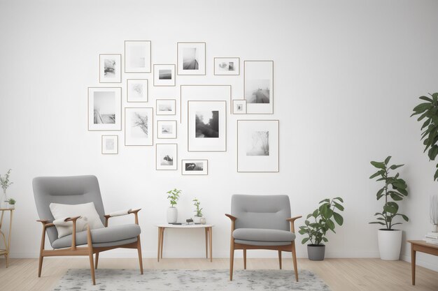 photo mockup frames in living room interior with chair and decorscandinavian style