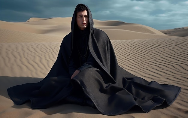 Photo of model in dunes wearing designer dress