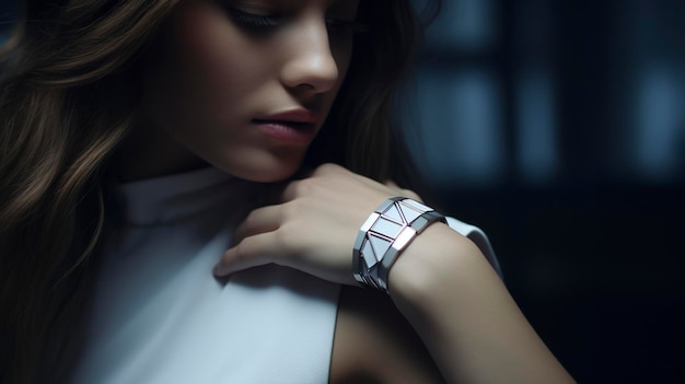 A Photo of a Model with a Unique Geometric Bracelet