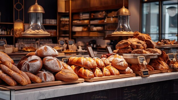 A Photo of a Modern Bakery with Artisan Bread and Pastries