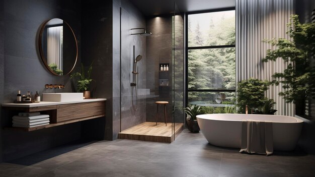 A photo of a modern bathroom with sleek design