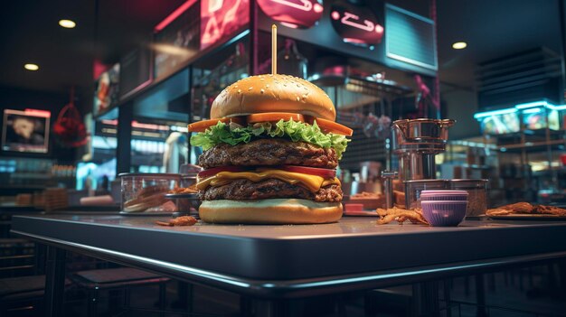 A photo of a modern burger joint