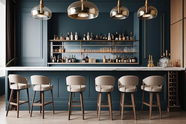 Photo modern classic style bar counter with chairs