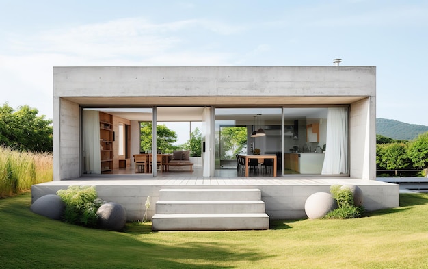 фото современного бетонного дома с открытыми окнами в стиле uhd изображение японского мини