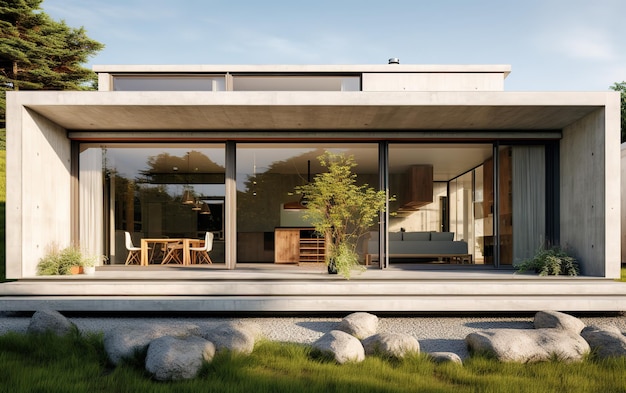 a photo of a modern concrete home that has the windows open in the style of uhd image japanese min