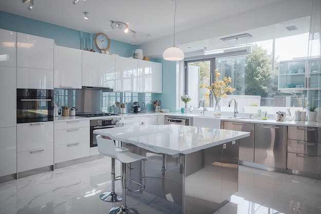 Photo modern contemporary white kitchen room interior