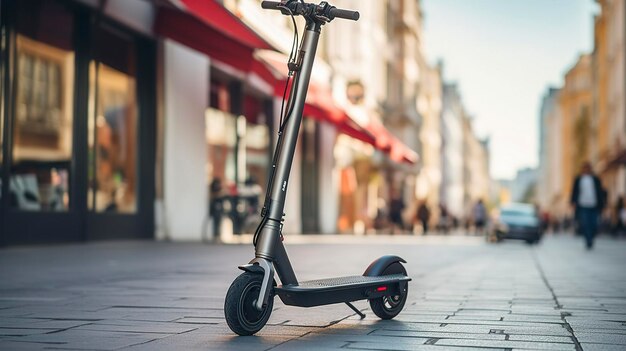 A photo of a modern electric scooter parked