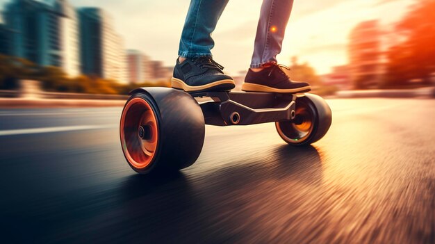 Photo a photo of a modern electric skateboard in use