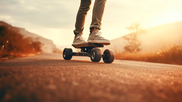 Photo a photo of a modern electric skateboard in use