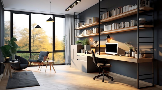 A Photo of Modern Home Office with Ergonomic Desk and Minimalistic Decor