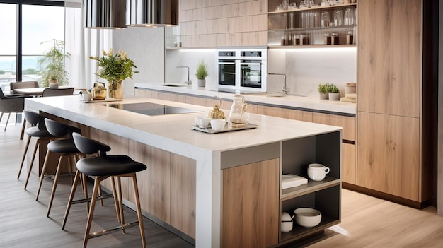 Photo a photo of a modern kitchen with a custombuilt island