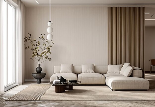 Photo of modern living room sofa interior and furniture design with wall frames
