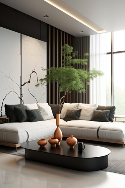 Photo of modern living room with sofa and armchair