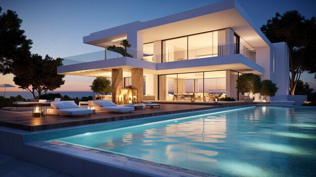 A Photo of a Modern Luxury Villa with Swimming Pool