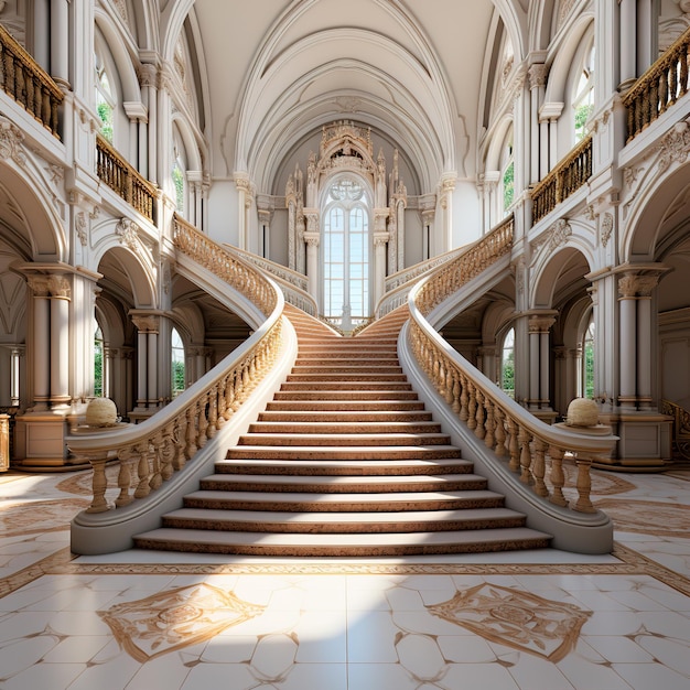 Фото современная роскошная белая и золотая лестница особняка и открытой зоны