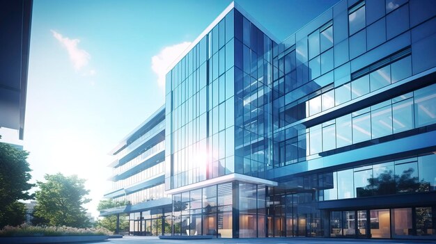 Photo a photo of a modern office building with integrated solar windows