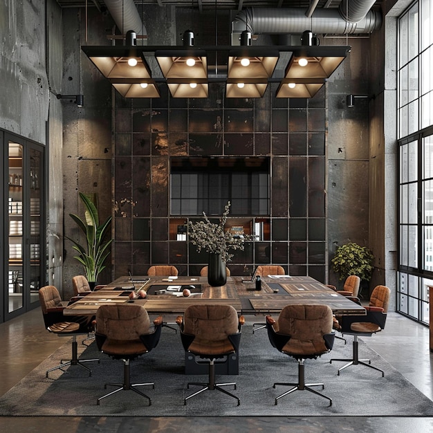 Photo modern office interior with big wooden table