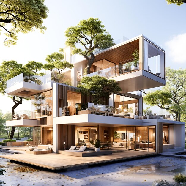 photo modern residential district with green roof and balcony generated by ai