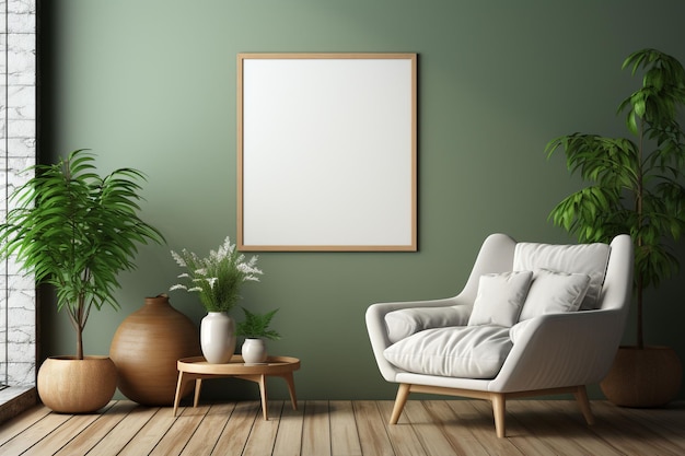 Photo modern room has empty white poster mockup