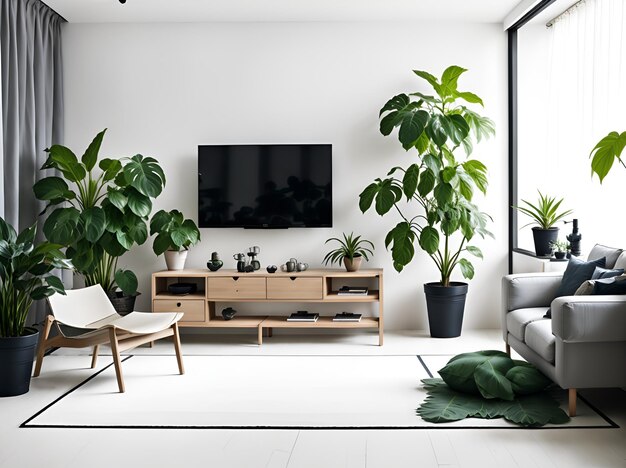 Photo of a modern and stylish living room with comfortable furniture and a large flat screen TV