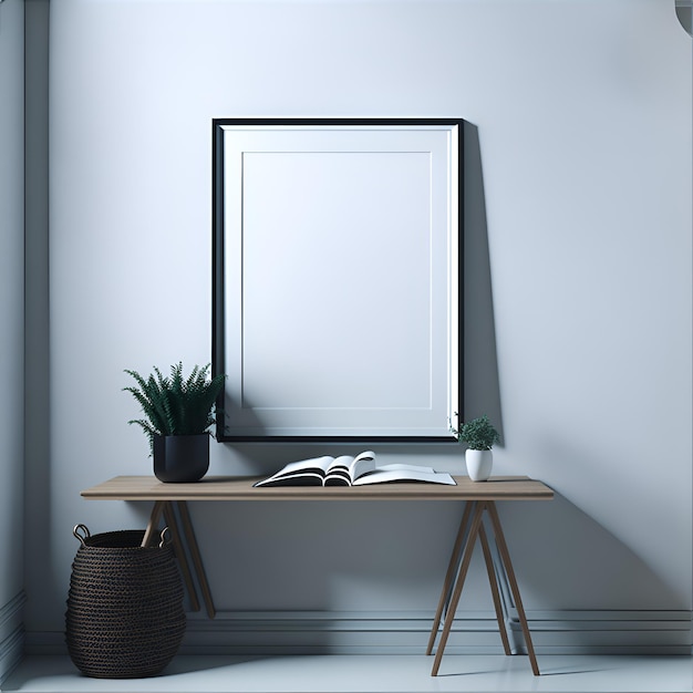 Photo of a modern table setup with a book plant and mirror for home decor inspiration