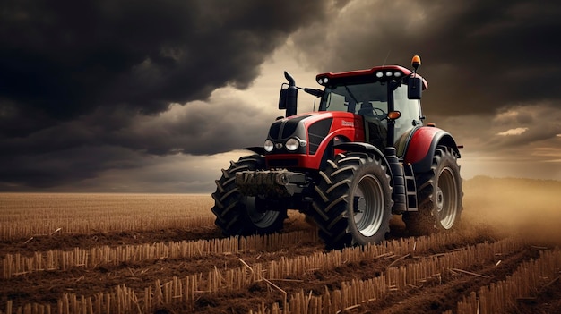 A photo of a modern tractor in a farm field