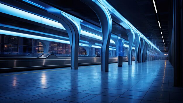 Photo a photo of a modern train station with sleek lines artificial lighting