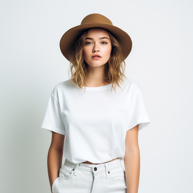 photo modern woman wearing white tshirt generated by AI