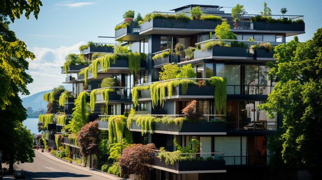 photo moderne woonwijk met groendak en balkon