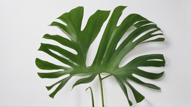 색 바탕에 있는 몬스테라 델리코사 (Monstera delicosa) 식물의 잎