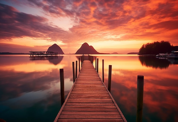 Photo of morning lake view nature with boat