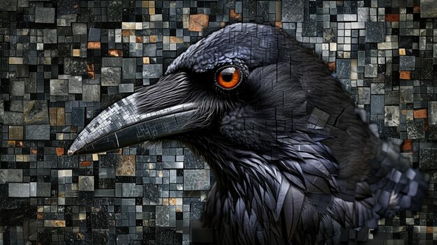 Photo photo mosaic assembled from many crow