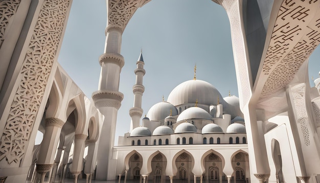 фотография мечети с голубым небом и мечетью на заднем плане