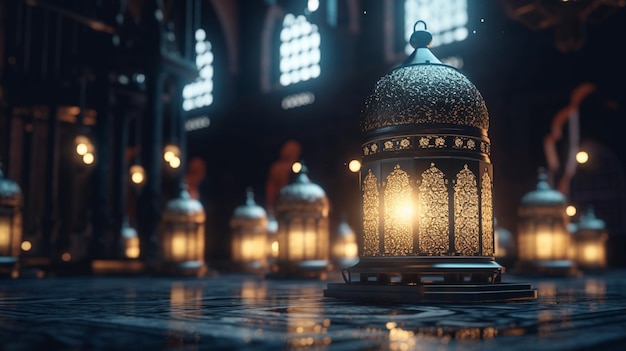 A photo of a mosque with a lantern in the middle