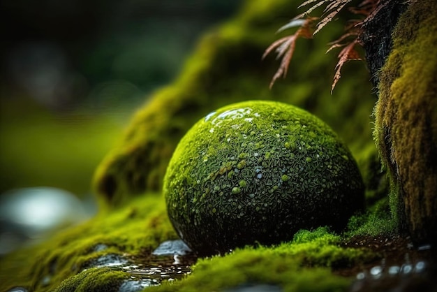 photo of moss growing on a stone in closeup