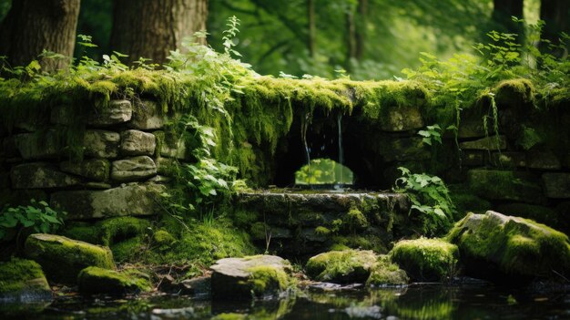 Photo a photo of a mosscovered well quaint countryside backdrop