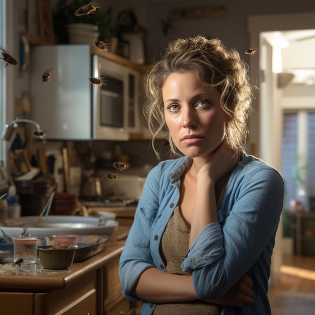 A photo of a mother standing in her kitchen area